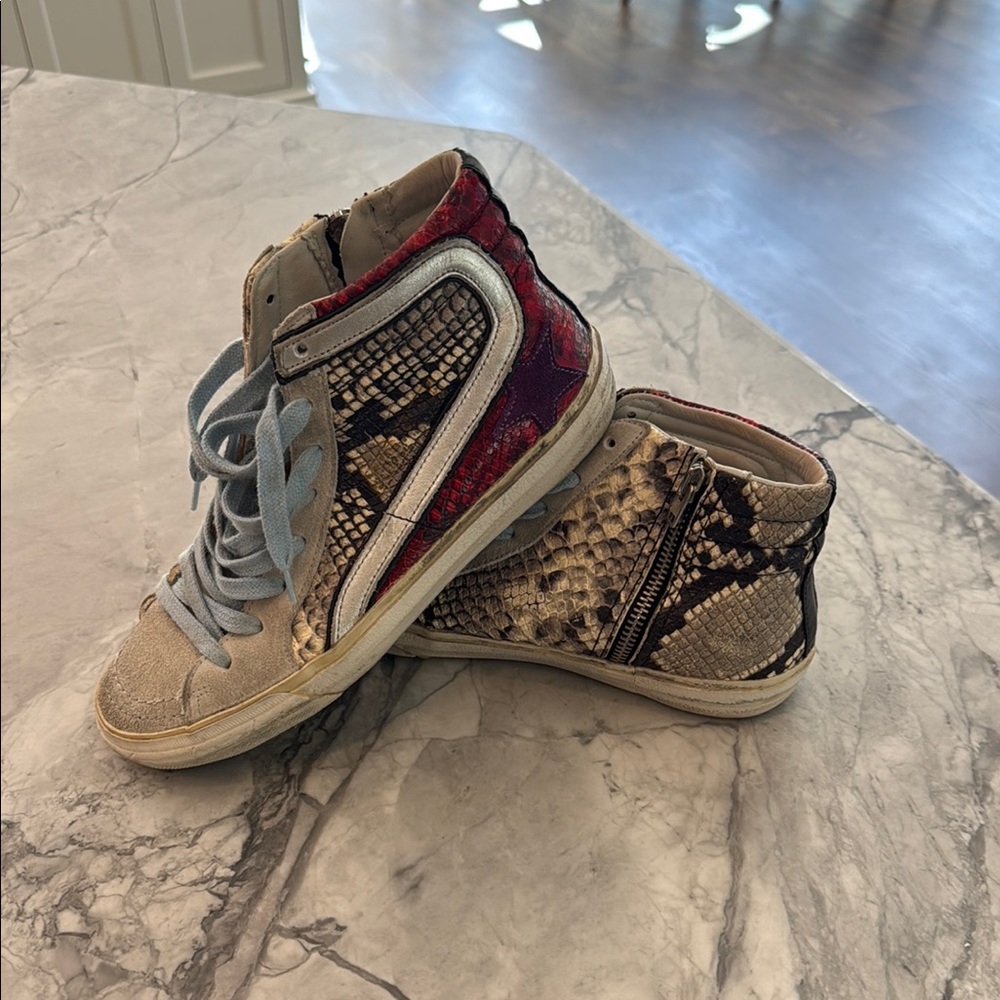 Golden Goose Kids Sneakers with Blue Laces and Snake Pattern